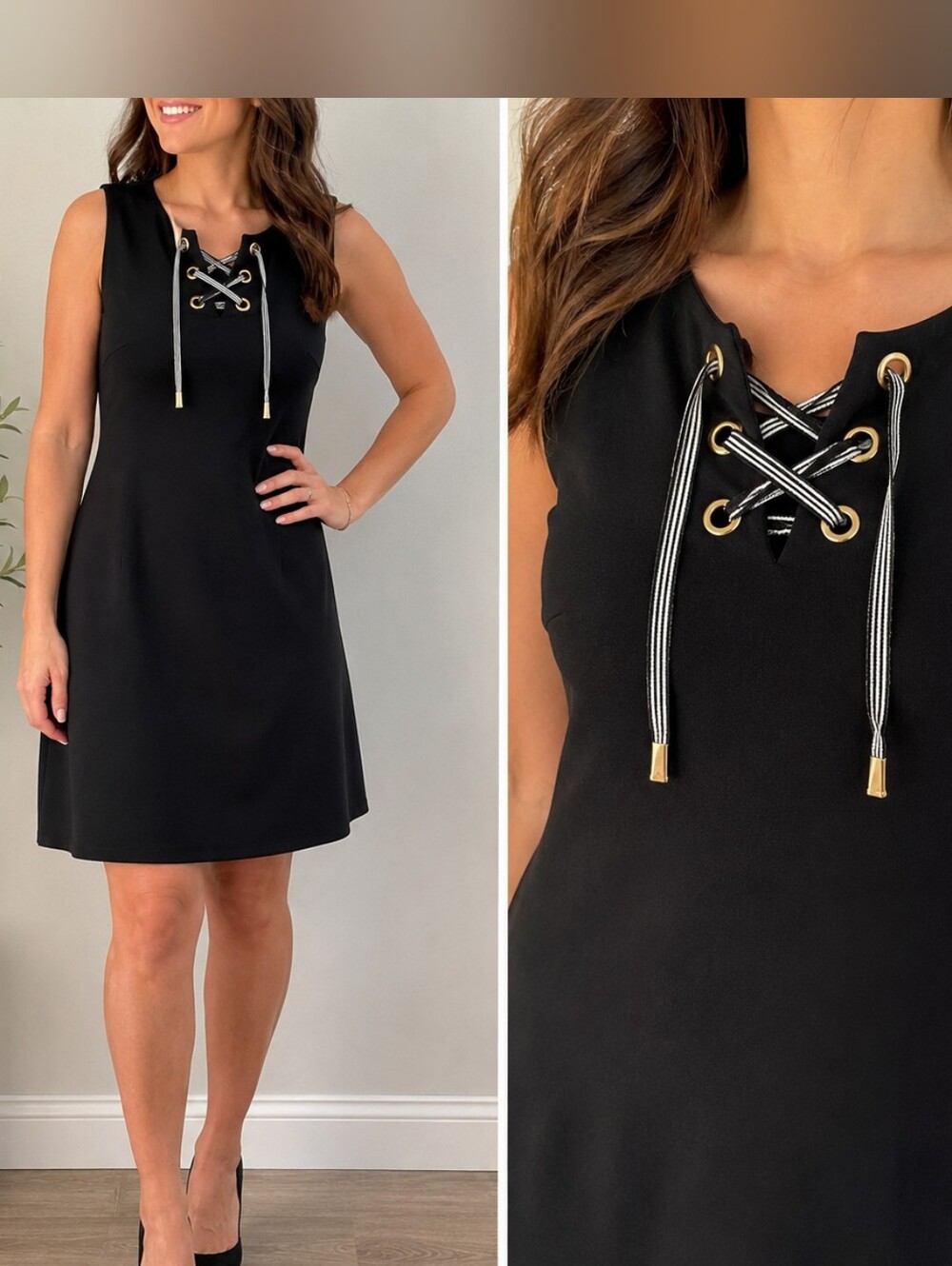 Classic Sleeveless Black Tommy Hilfiger Lace-Up A-Line Dress